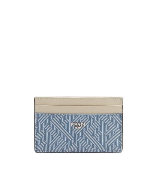 Fendi Blue Shadow Logo Plaque Cardholder for men