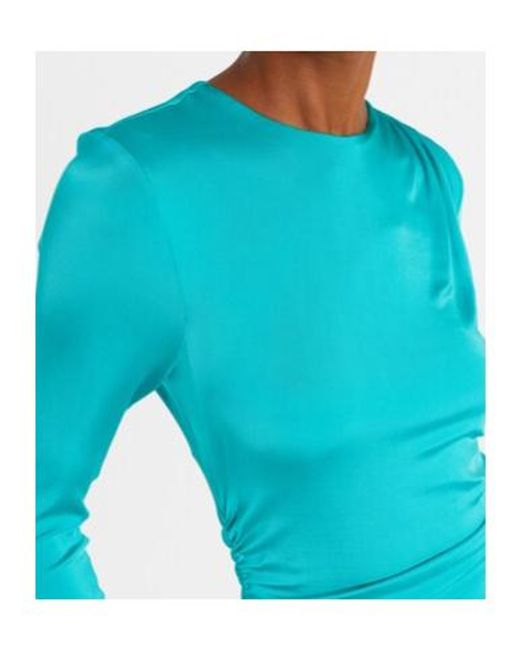 Carolina Herrera Blue Ruched Jersey Midi Dress