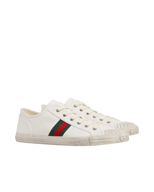 Gucci White Stripe Detailed Low-Top Sneakers for men