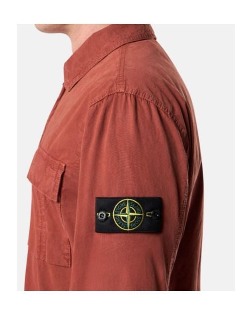 Stone Island Red Regular-Fit Zip-Up Overshirt With Pocket for men