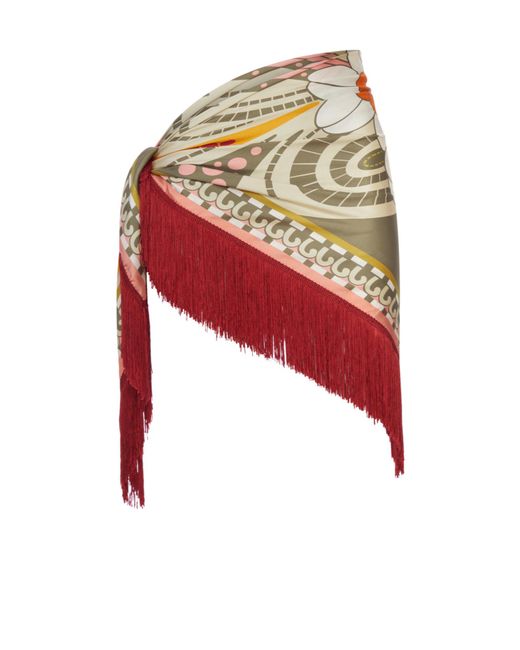 LaDoubleJ White Foulard Ornamental-Print Fringed Scarf