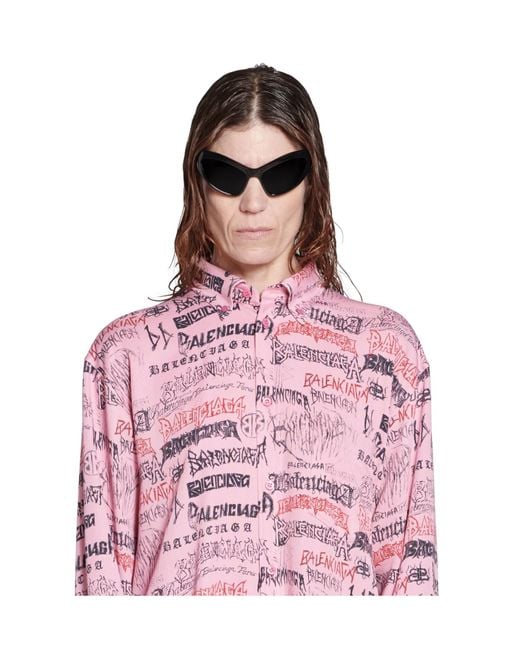 Balenciaga Pink Allover Logo Printed Oversized Shirt