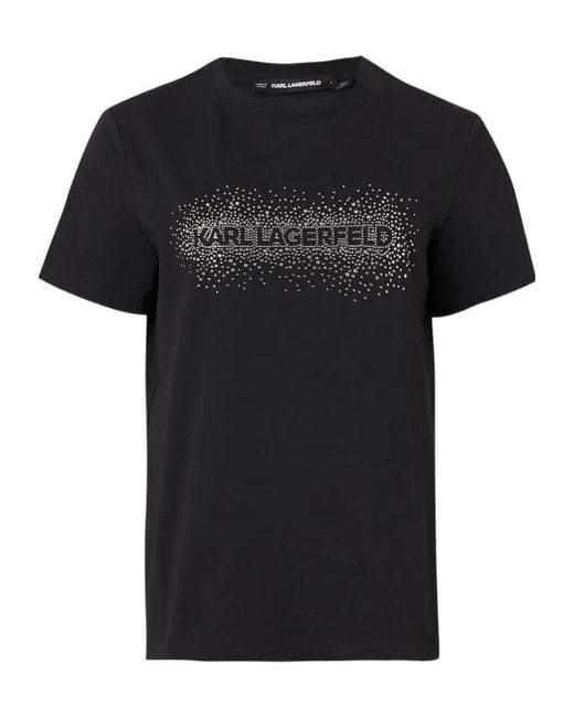 Karl Lagerfeld Black Rhinestone-Embellishment Crew-Neck T-Shirt