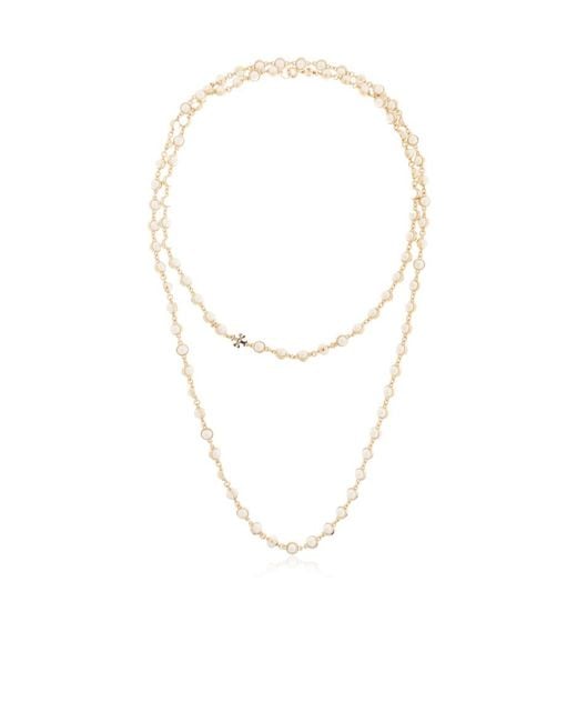 Tory Burch White Beaded Logo Necklace