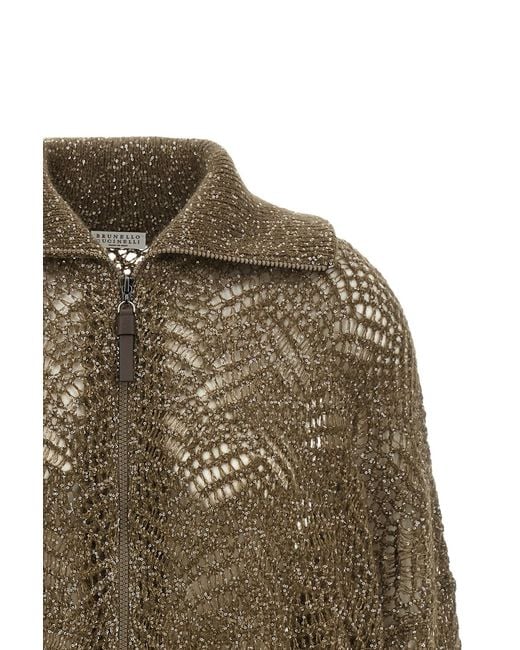 Brunello Cucinelli Green 'Dazzling Abstract Leaf' Cardigan