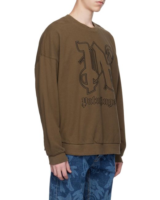 Palm Angels Green Logo Embroidered Crewneck Sweatshirt for men
