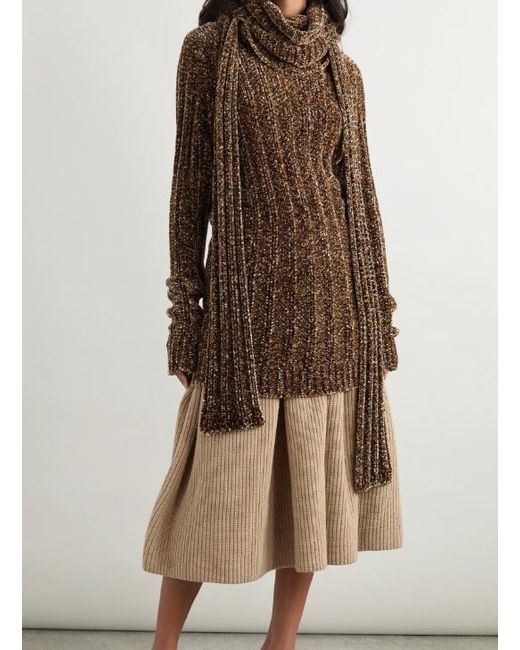 Dries Van Noten Brown Wool Ribbed Midi Skirt