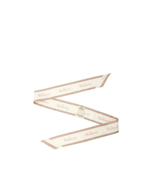 Mulberry Natural Logo-Border Skinny Scarf