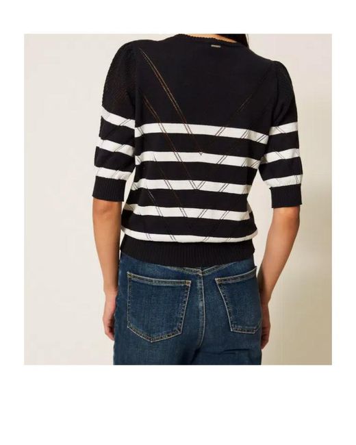 Twinset Blue Striped V-Neck Knitted Top