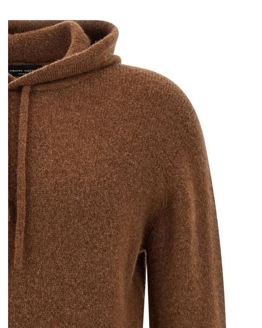 Roberto Collina Brown Hooded Cuffed-Sleeve Sweater for men