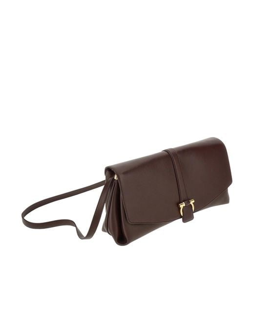 Ferragamo Brown Front Flip Large Shoulder Bag