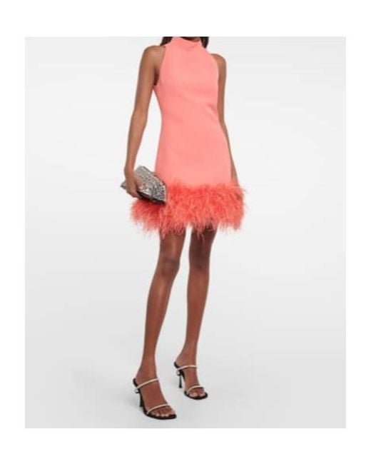 Safiyaa Pink Latana Feather-Trimmed Crepe Mini Dress