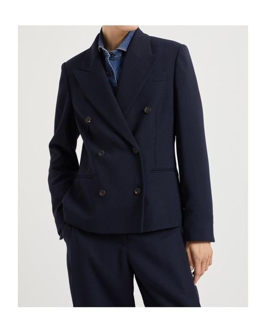 Brunello Cucinelli Blue Peak-Lapel Double-Breasted Blazer
