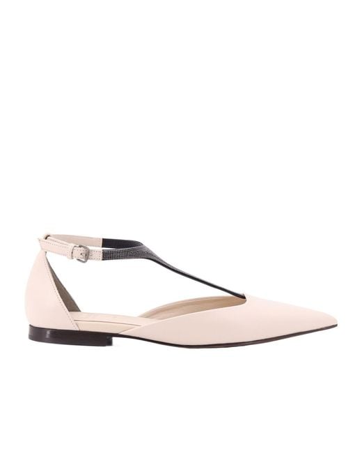 Brunello Cucinelli White Embellished Pointed Toe Sandals