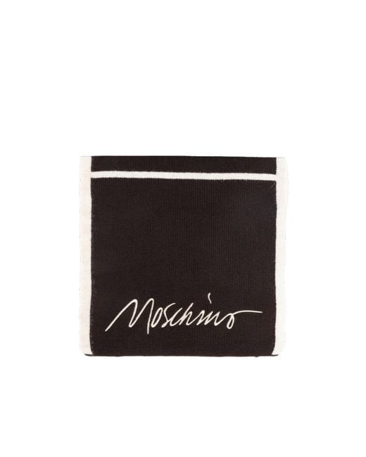 Moschino Black Logo Embroidery Striped Scarf for men