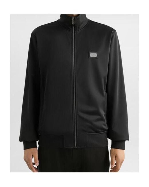 Dolce & Gabbana Black Branded Tag Zipped Jacket for men