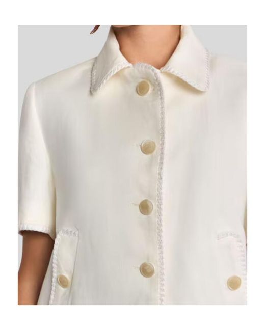 Etro White Short-Sleeved Cropped Linen Jacket With Pegaso Buttons