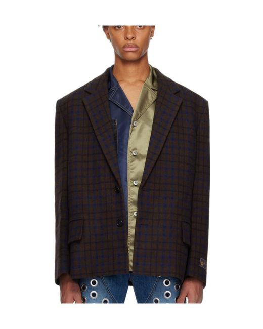 we11done Black Grid-Pattern Single-Breasted Blazer for men