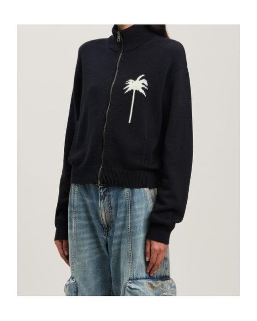 Palm Angels Blue Palm Tree Knitted Track Top