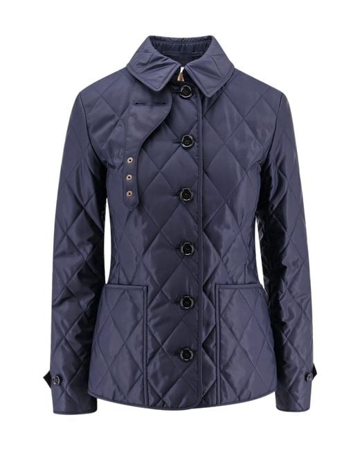 Burberry Blue Quilted Nylon Jacket With Check Lining