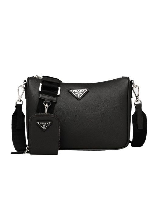 Prada Black Saffiano-Leather Shoulder Bag for men