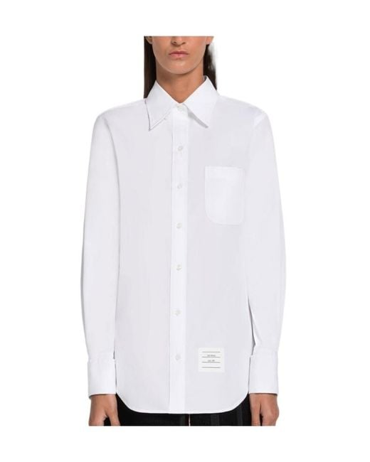Thom Browne White Logo-Patch Long-Sleeved Shirt