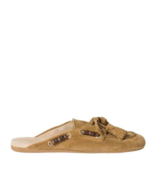 Miu Miu Brown Suede Deck Mules
