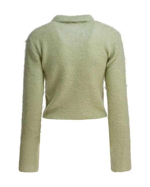 Auralee Green Long-Sleeve Wool-Blend Knitted Polo Shirt