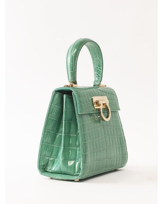 Ferragamo Green Crocodile Effect Handbag