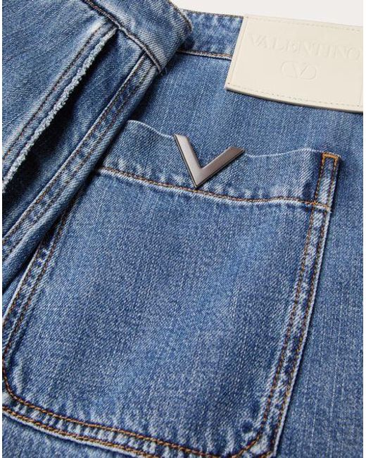 Valentino Blue Vgold Logo Patch Denim Shorts for men