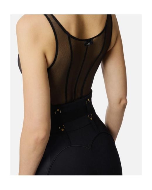 Elisabetta Franchi Gray Micro-Mesh Tulle Bodysuit