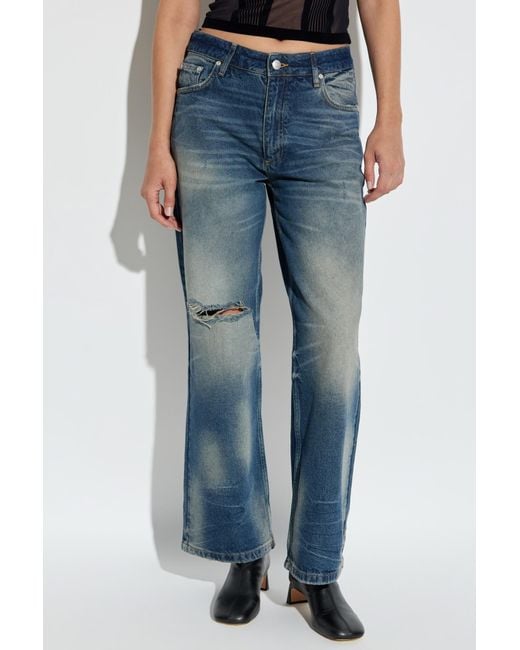 M I S B H V Blue Logo-Patch Distressed Jeans
