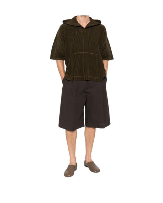 Homme Plissé Issey Miyake Brown Plissé-Effect Drawstring Hoodie for men