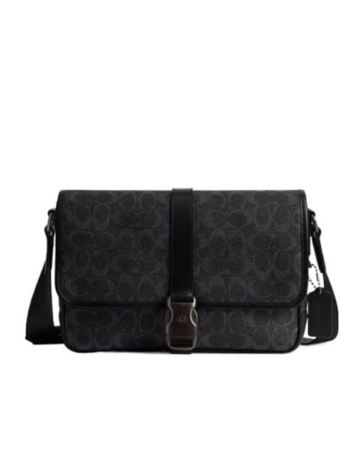 COACH Black League Patterned Buckle Messenger Bag for men