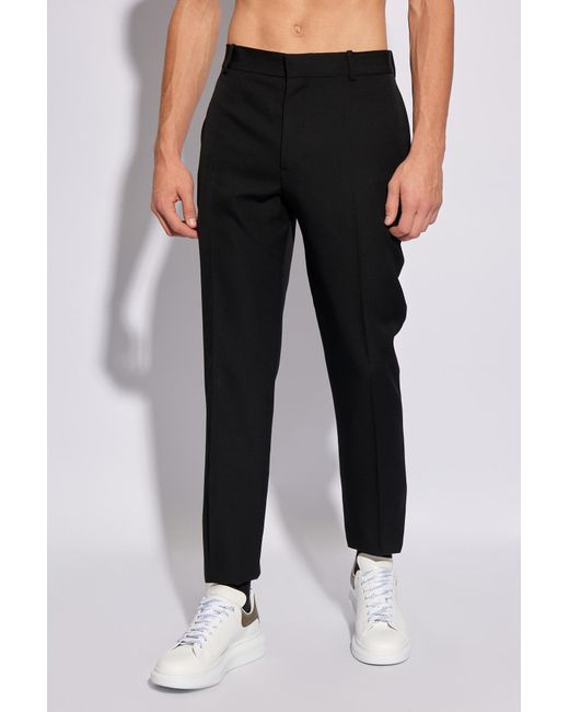 McQueen Black Wool Pleat-Front Trousers for men