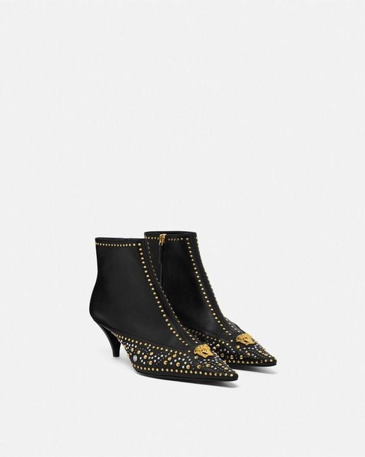 Versace Black Studded La Medusa Ankle Boots
