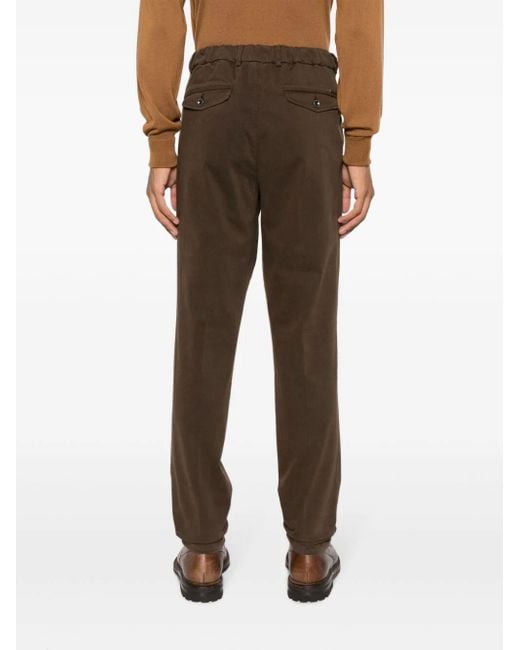 Peserico Brown Waist-Tab Cotton Trousers for men