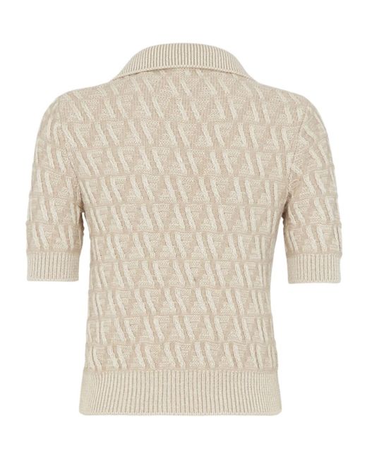 Fendi White Logo Detailed Knitted Polo Top