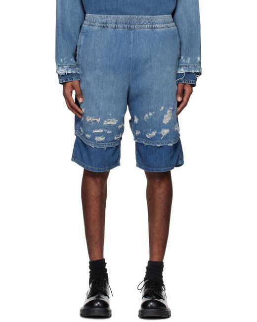 DIESEL Blue Distressed-Effect Denim Shorts for men