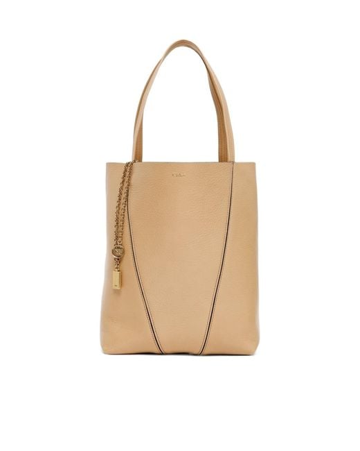 Chloé Natural Chloé Spin Charm Detailed Tote Bag