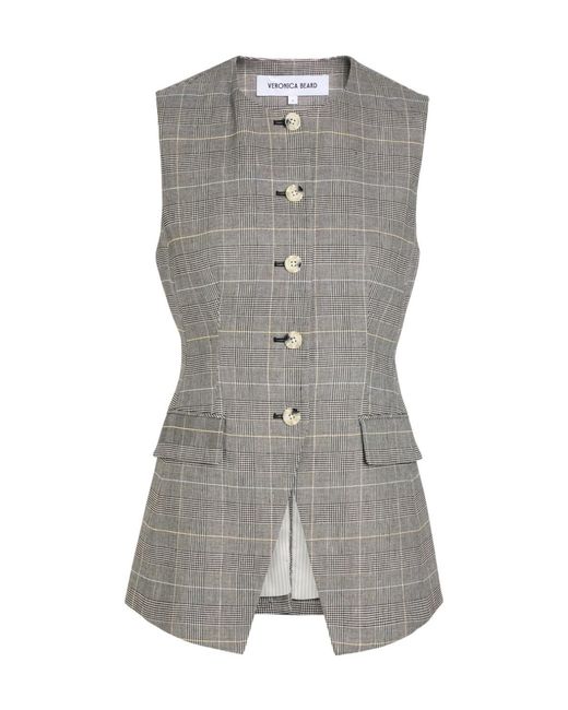 Veronica Beard Gray Lois Checked Linen-Blend Vest