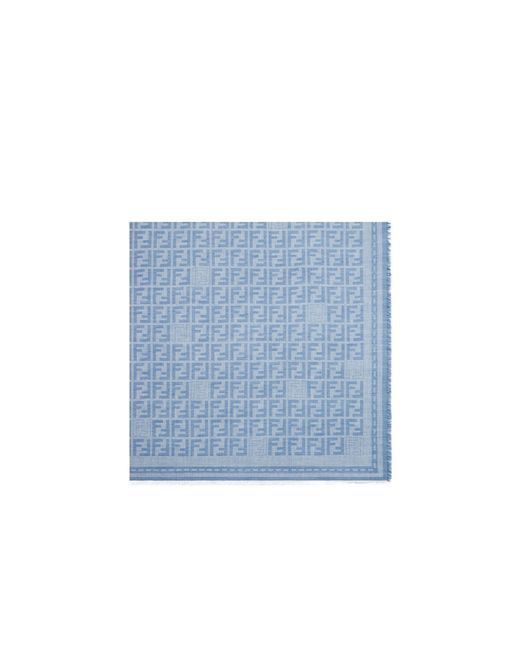 Fendi Blue Ff Printed Frayed-Edge Scarf