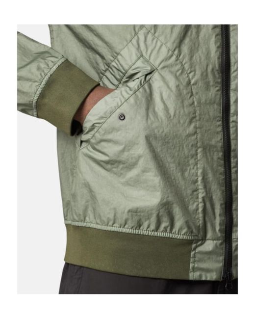 Stone Island Green Lightweight Crinkled Texture Bomber Jacket With Flap Pockets for men