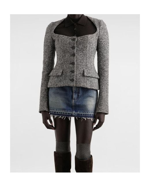 Dolce & Gabbana Black Herringbone-Pattern Jacket