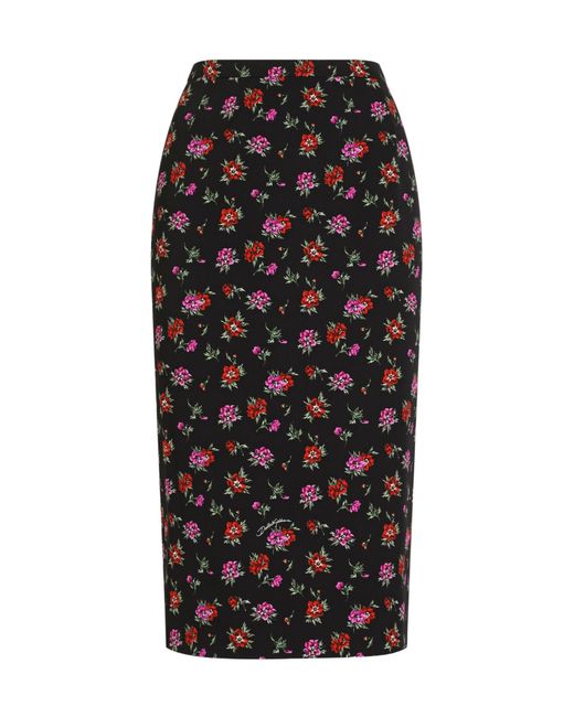 Dolce & Gabbana Black Stretch-Silk Floral Midi Skirt
