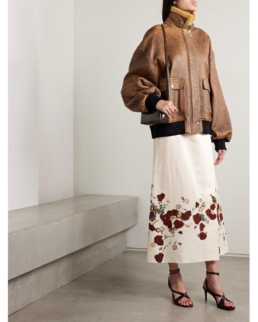 Khaite White Floral Printed Midi Skirt