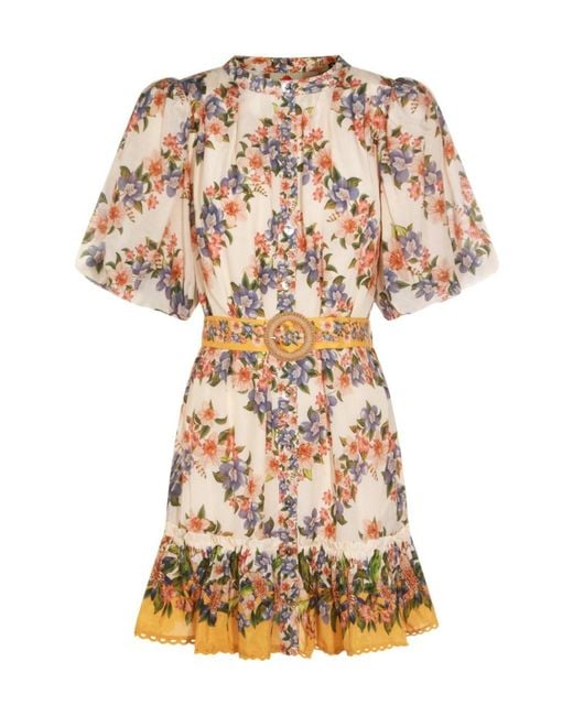 Farm Rio White Hilo Strip Floral Mini Dress
