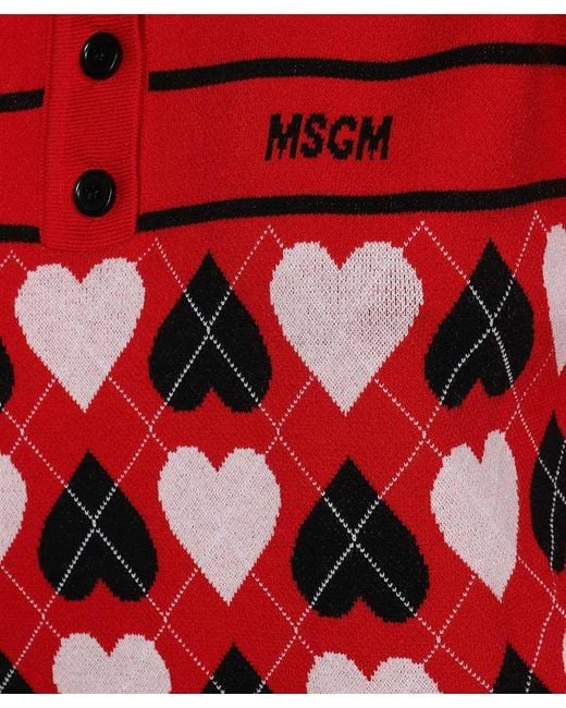 MSGM Red Heart-Pattern Polo Shirt