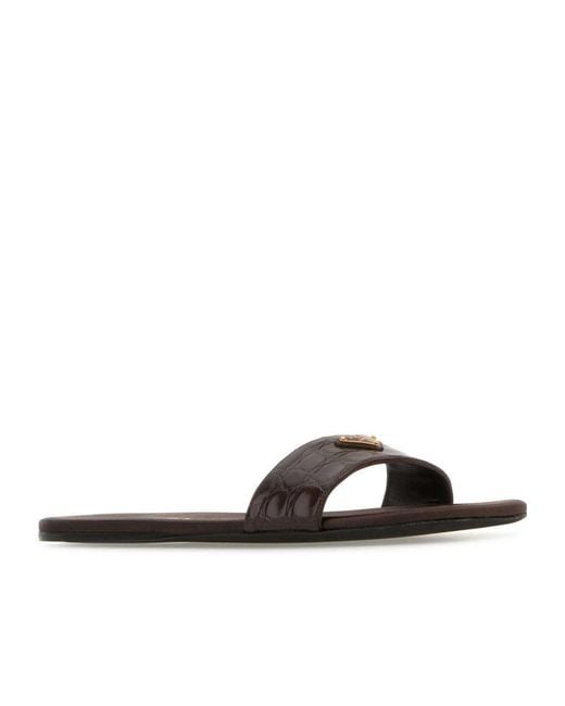 Prada White Logo Patch Square Toe Slides