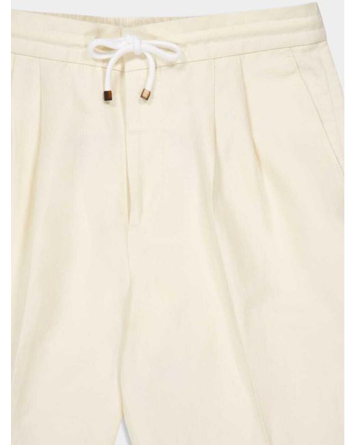 Brunello Cucinelli Natural Drawstring Tapered Leg Trousers for men